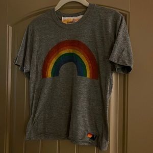 aviator nation cropped rainbow heather gray tee. size small.